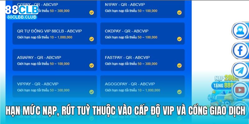 Người chơi nạp tiền tối đa tuỳ thuộc theo cấp độ VIP